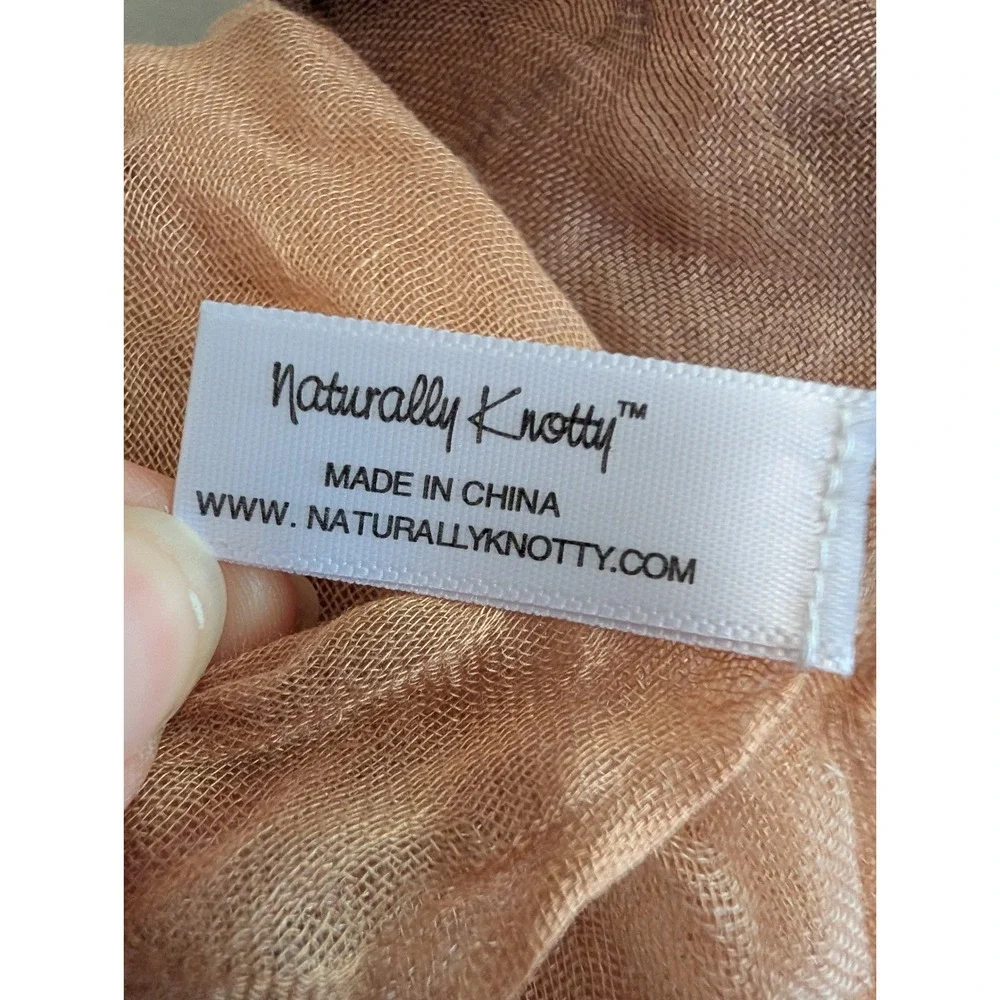 Naturally Knotty Silk Modal Blend Plaid Scarf Wrap Tan Brown Frayed Fringe 44x80